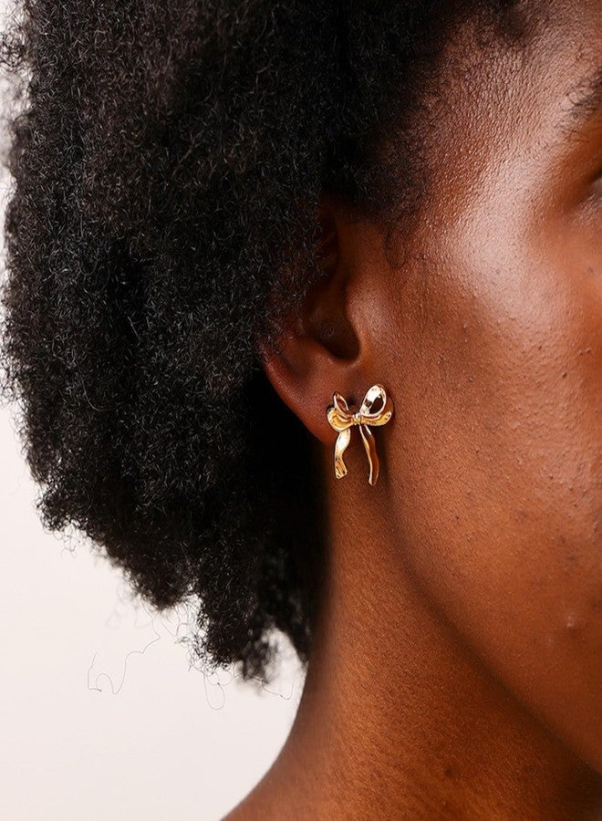 BLISI Christmas Earrings Gold Bow Earrings with 14K Gold Plating Knot Stud Earring Bow Earring for Women - Image 4